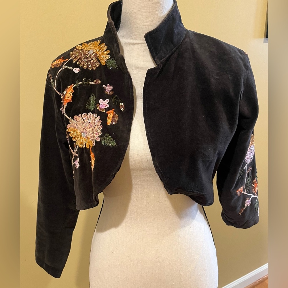 VINTAGE Velvet Bolero Embroidered and Beaded Jacket